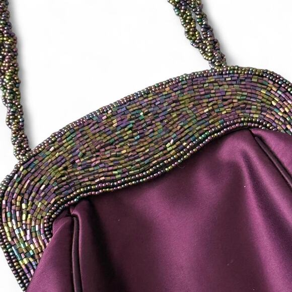 Vintage Y2K Deep Purple beaded evening bag with beaded handle and button closure - Picture 1 of 8